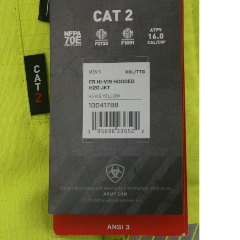 Ariat Work Men XXL FR Hi-Vis Hooded H2O Jacket Yellow Waterproof CAT 2 10041788 - Picture 5 of 16